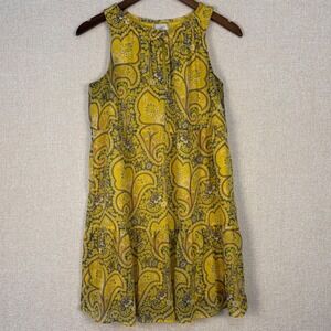 Ann Taylor LOFT Yellow Paisley Metallic Sleeveless Tiered Mini Shift Dress XS